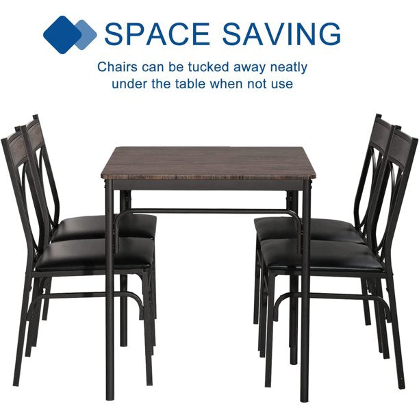 5 Piece Indoor Modern Rectangular Table Dining Set for 4