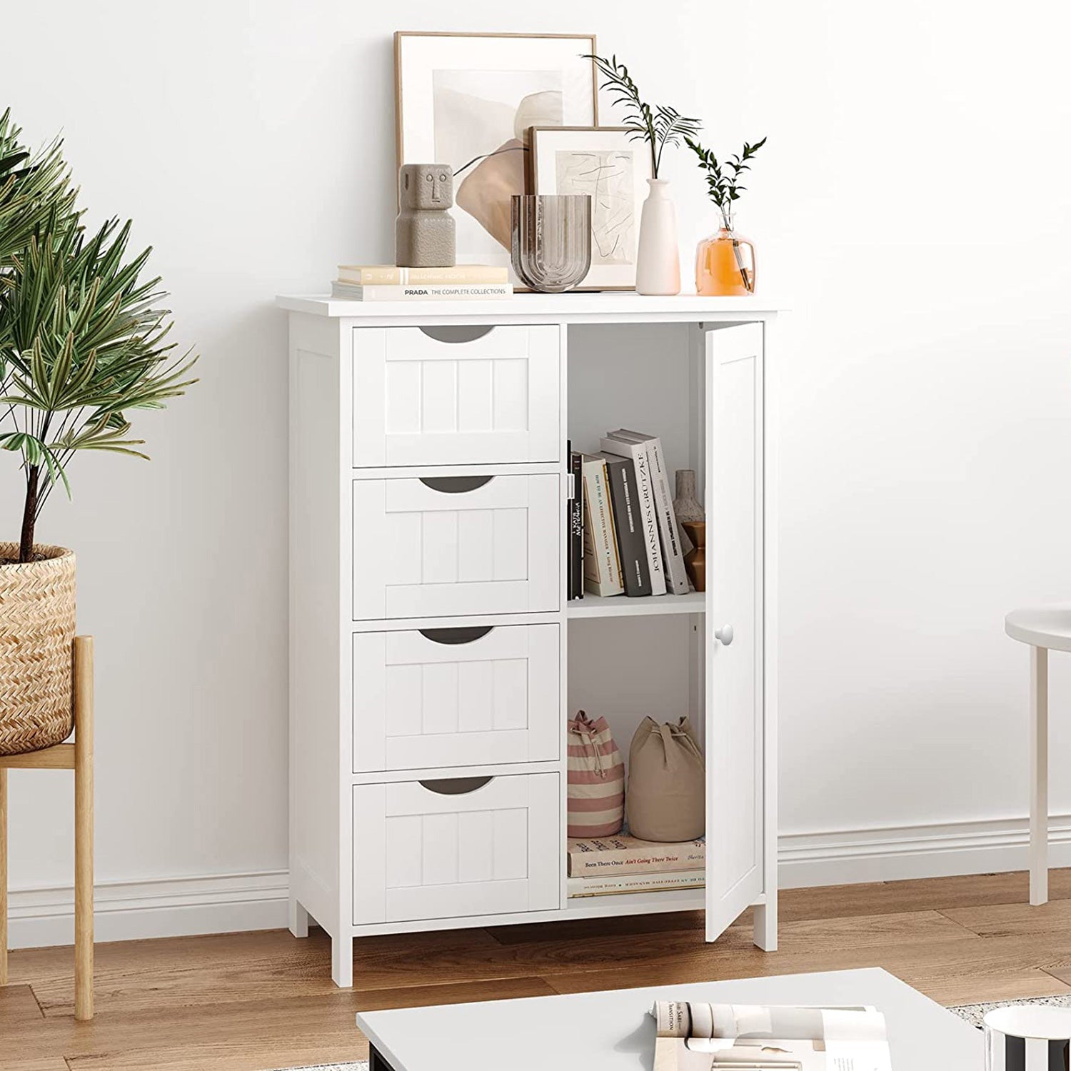ALPULON Storage Cabinet Wooden 4 Drawer Bathroom Entryway Cupboard, White