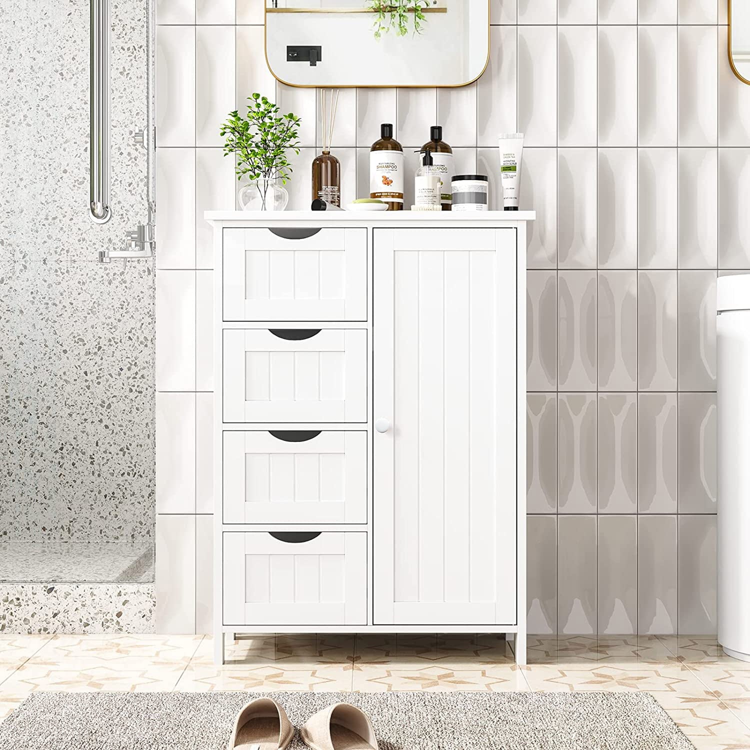 ALPULON Storage Cabinet Wooden 4 Drawer Bathroom Entryway Cupboard, White