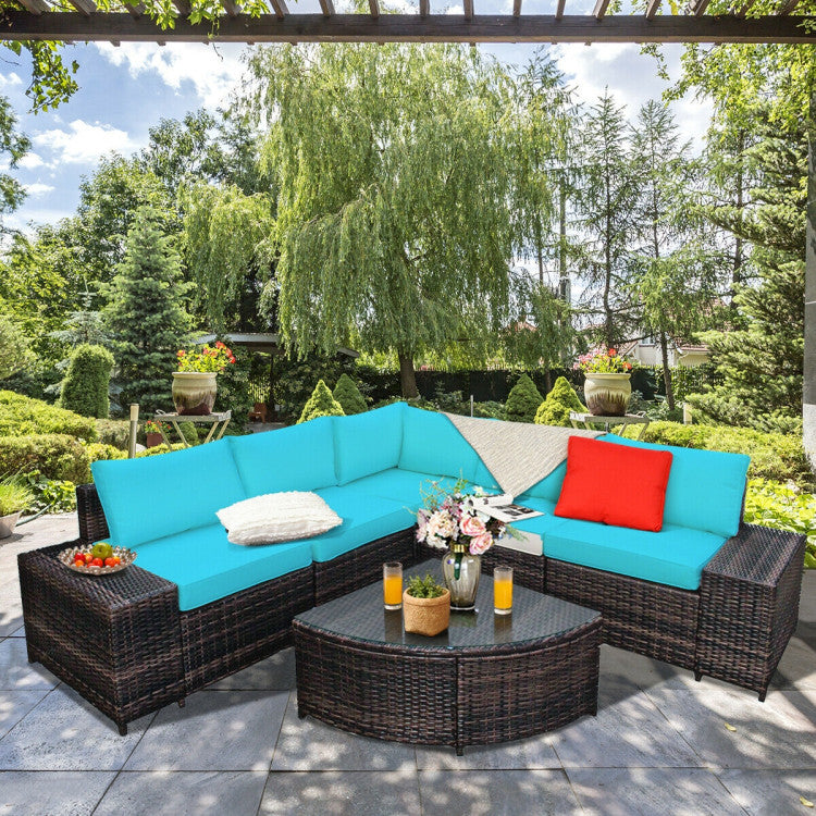 ALPULON 6-Piece Wicker Patio Set: Sectional Sofa & Tempered Glass Coffee Table