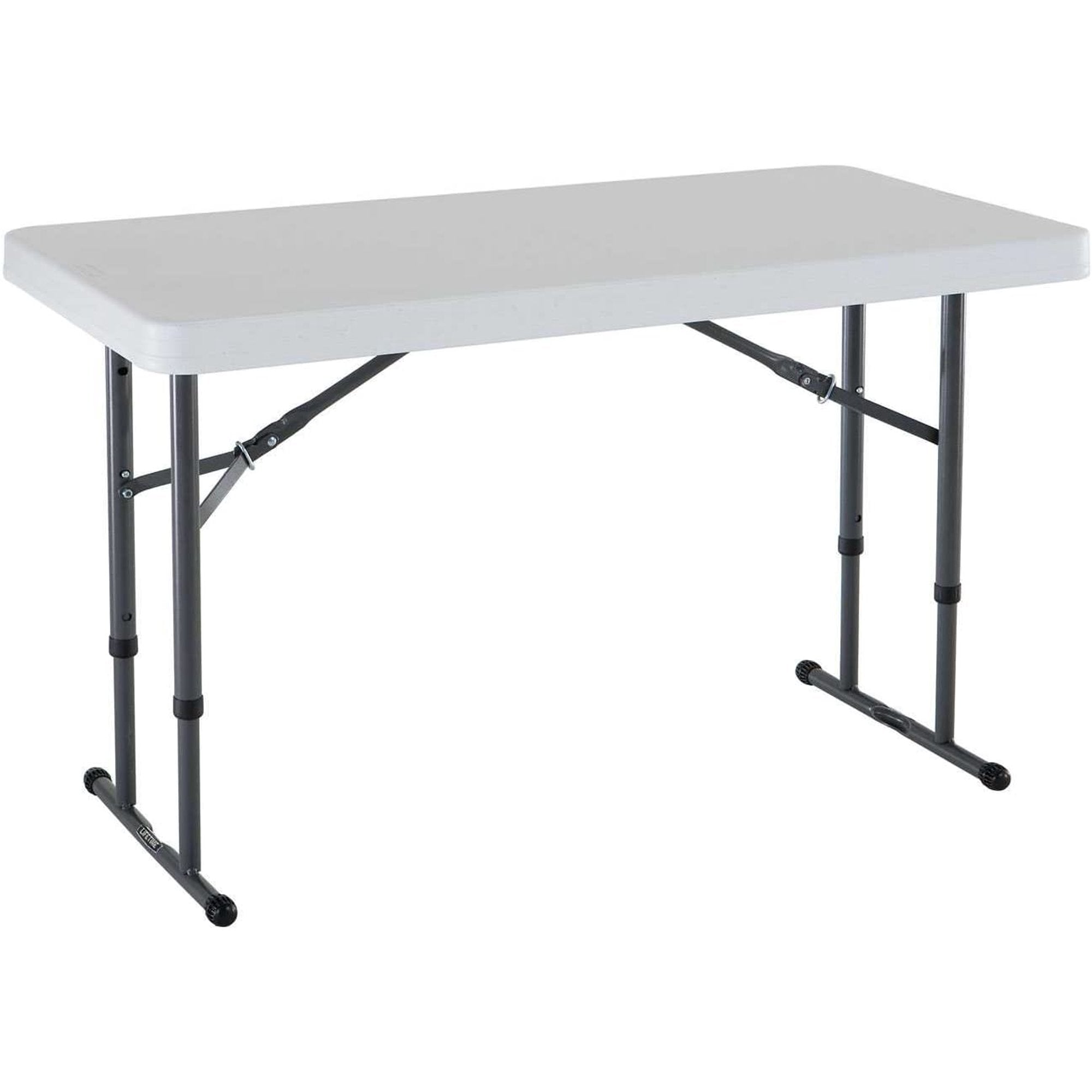 ALPULON Commercial Height Adjustable Folding Utility Table, 4 Feet, White Granite