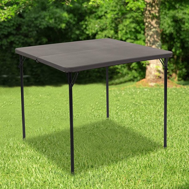 ALPULON Furniture Dunham 2.83-Foot Square Bi-Fold Dark Gray Plastic Folding Table with Carrying Handle