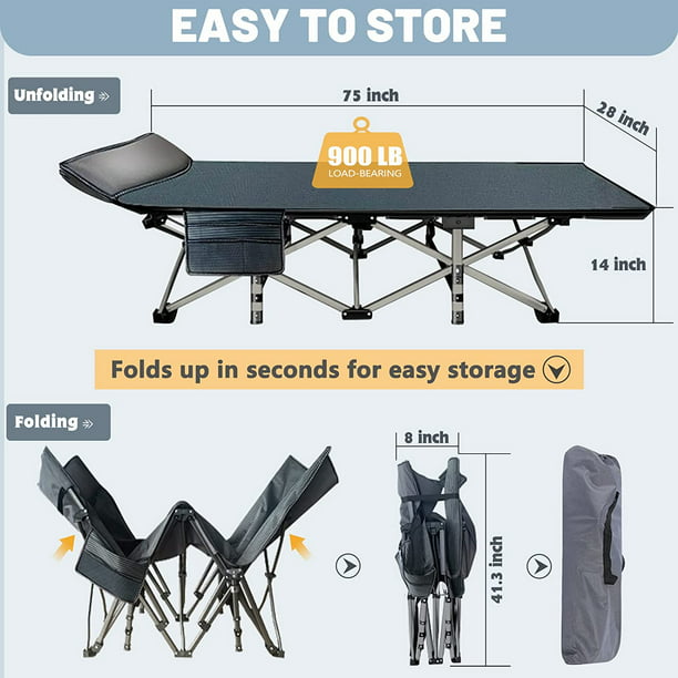ALPULON Folding Camping Cot, Folding Cot Camping Cot for Adults Portable Folding Outdoor Cot with Carry Bags for Outdoor Travel Camp Beach Vacation
