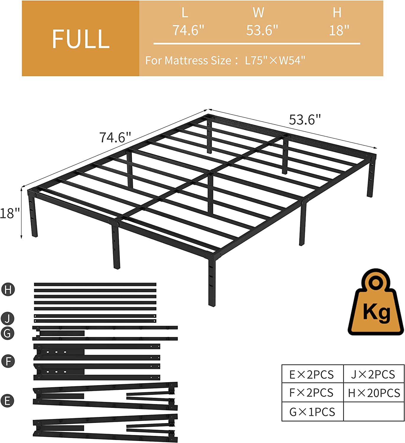 ALPULON Full Bed Frame, 14 Inch Metal Platform Bed Frame