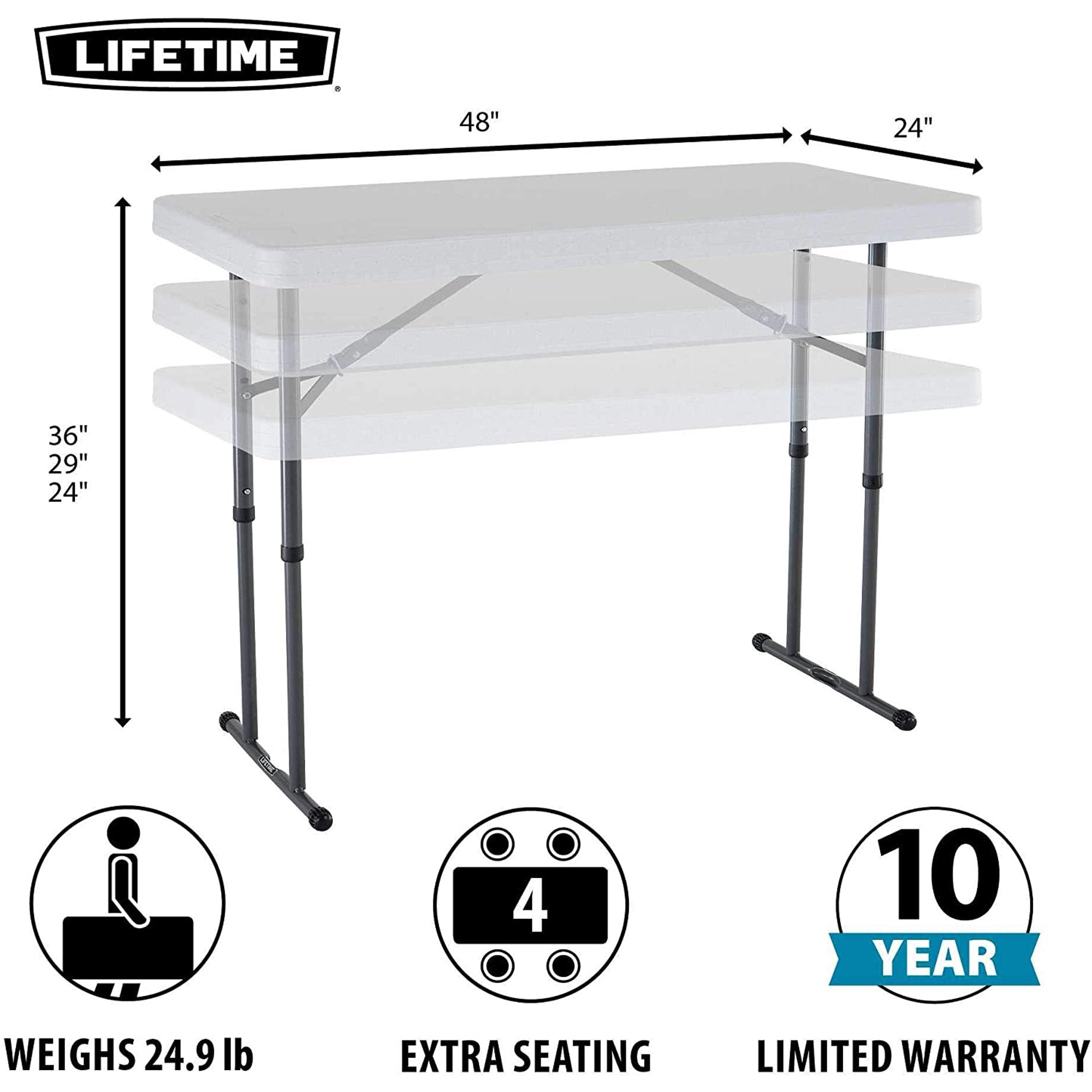 ALPULON Commercial Height Adjustable Folding Utility Table, 4 Feet, White Granite