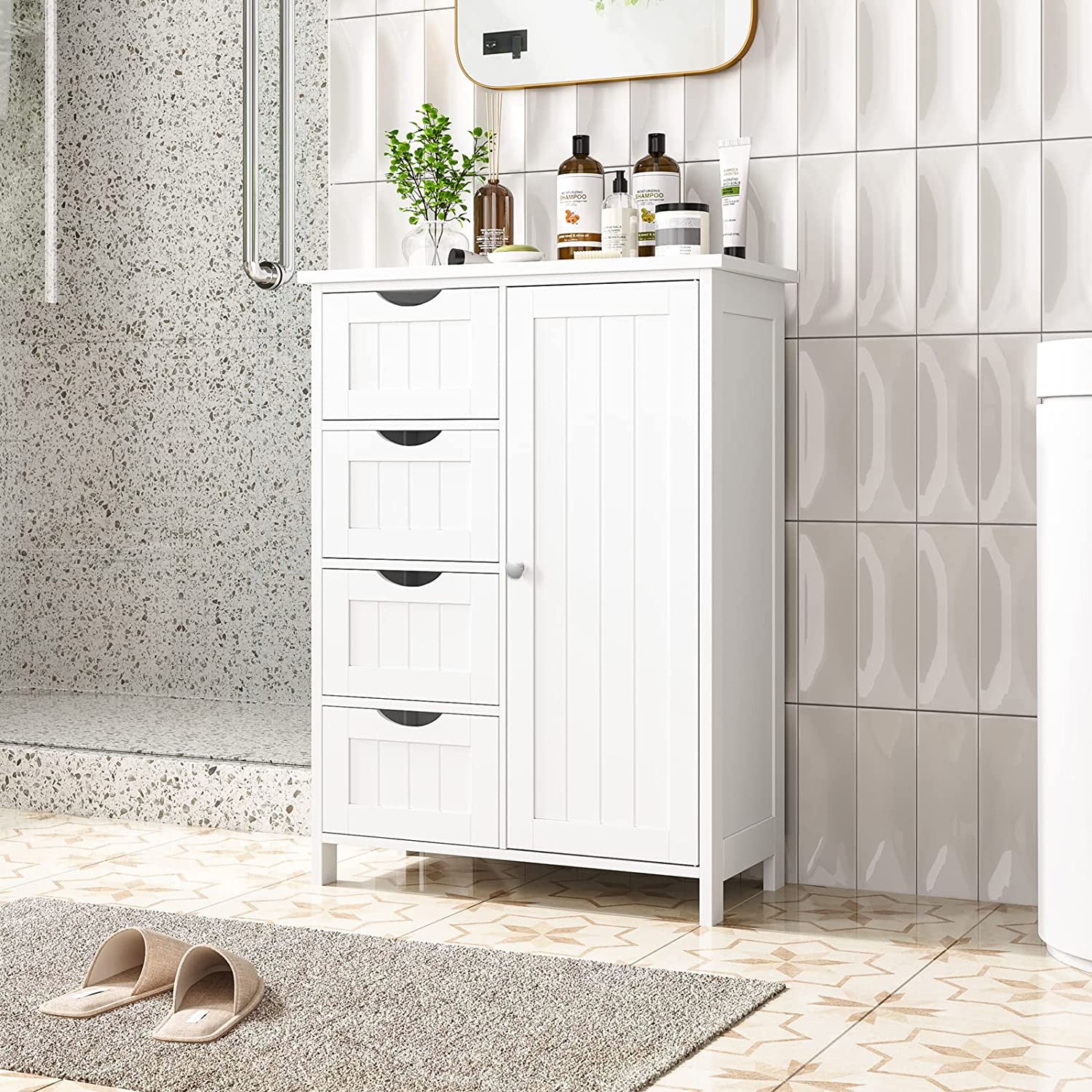 ALPULON Storage Cabinet Wooden 4 Drawer Bathroom Entryway Cupboard, White