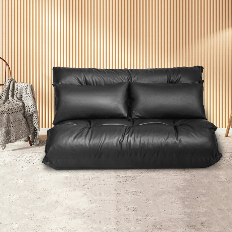ALPULON Foldable PU Leather Leisure Floor Sofa Bed with 2 Pillows