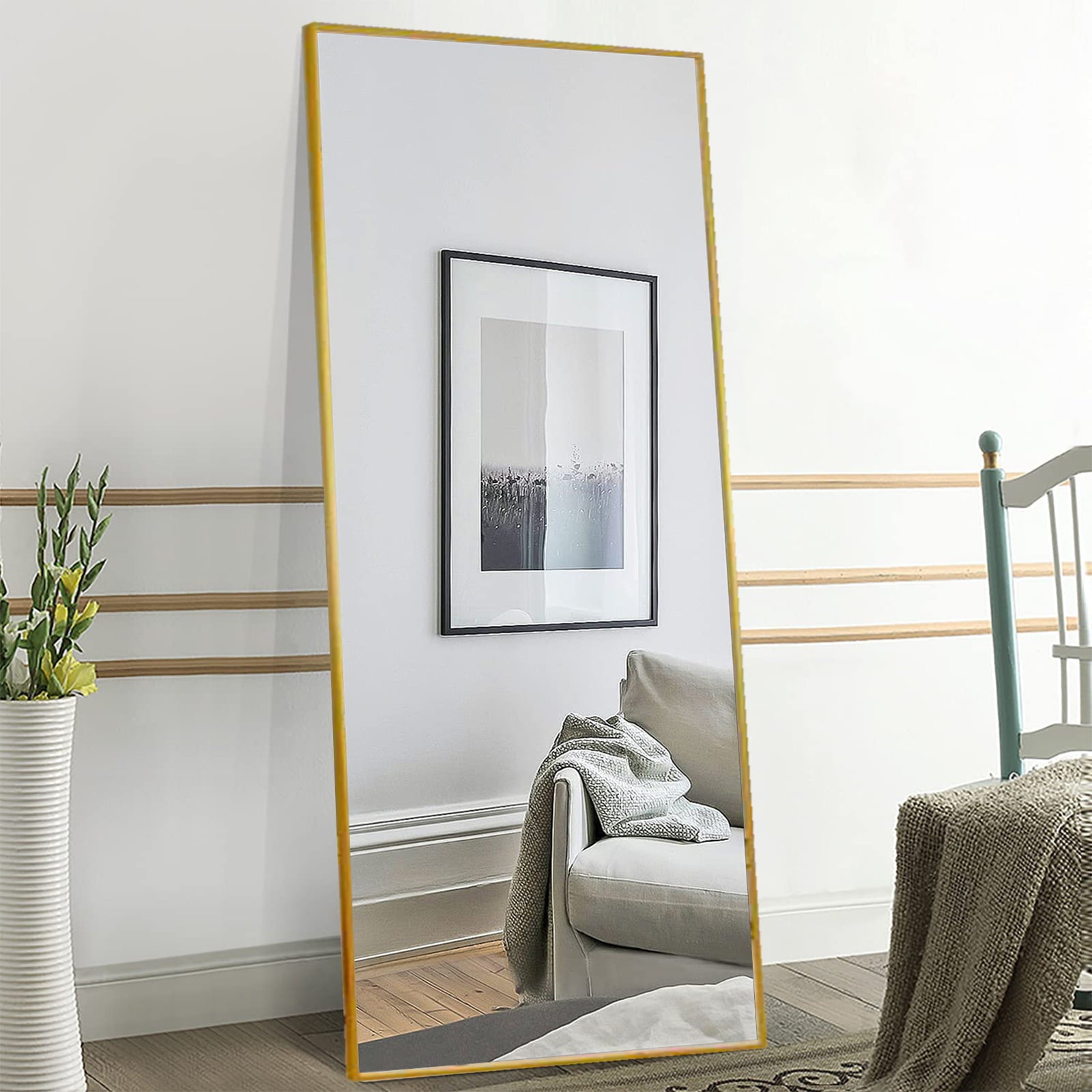 ALPULON 65 inch Full Length Mirror Rectangle Body Floor Mirror, Gold