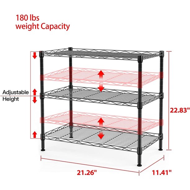 3 Shelf Wire Shelving Unit Adjustable Storage Shelving