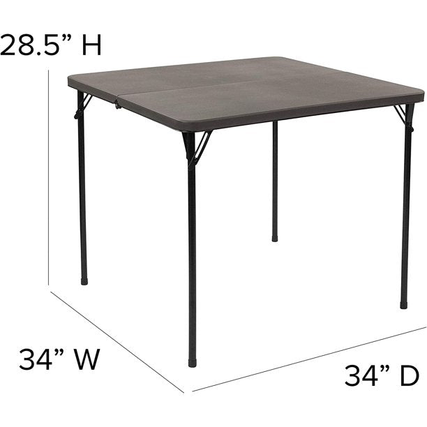 ALPULON Furniture Dunham 2.83-Foot Square Bi-Fold Dark Gray Plastic Folding Table with Carrying Handle