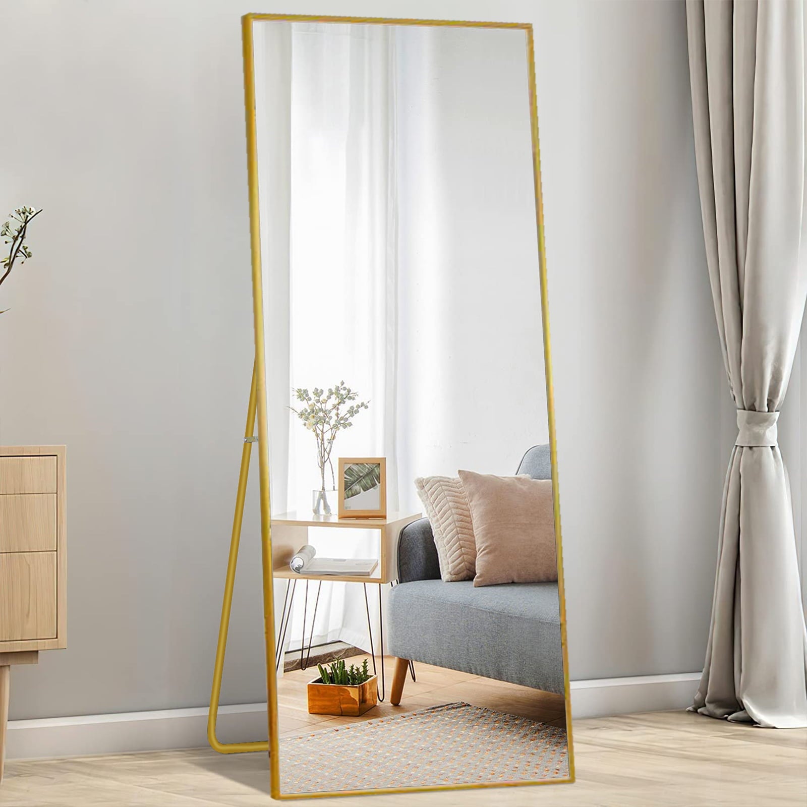 ALPULON 65 inch Full Length Mirror Rectangle Body Floor Mirror, Gold