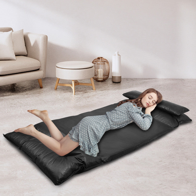 ALPULON Foldable PU Leather Leisure Floor Sofa Bed with 2 Pillows
