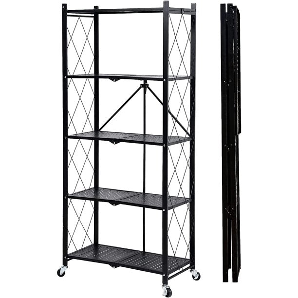 5 Shelf Foldable Storage Shelf Unit on Wheels (No Assembly) Large Capacity Shelving Unit Steel for Kitchen, Garage, Basement, Pantry£¬Heavy Duty Steel Shelving Organizer Rack