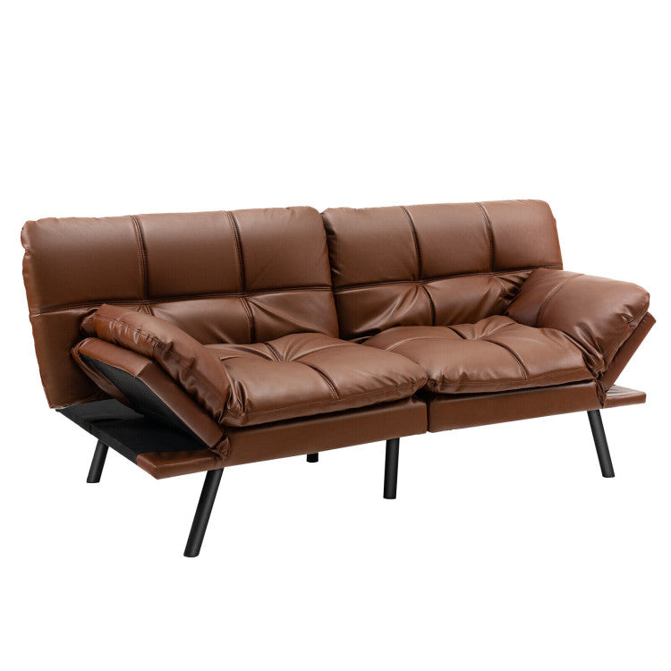 ALPULON Convertible Memory Foam Futon Sofa Bed with Adjustable Armrest, Brown