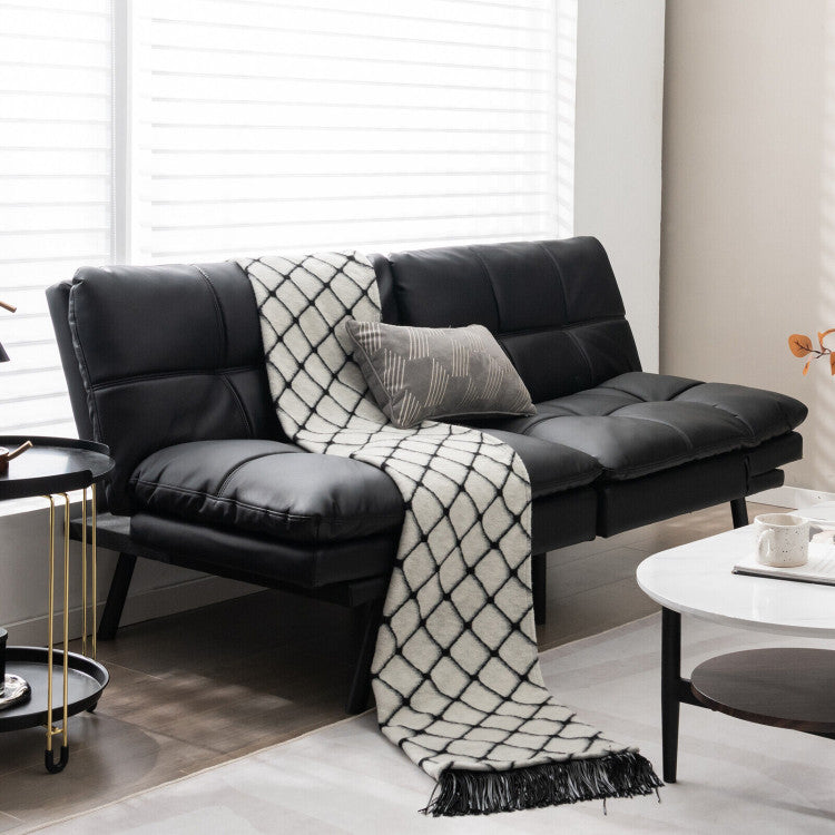 ALPULON Convertible Memory Foam Futon Sofa Bed with Adjustable Armrest, Black