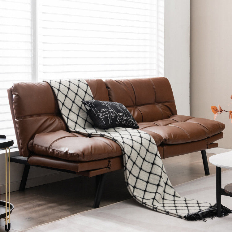 ALPULON Convertible Memory Foam Futon Sofa Bed with Adjustable Armrest, Brown