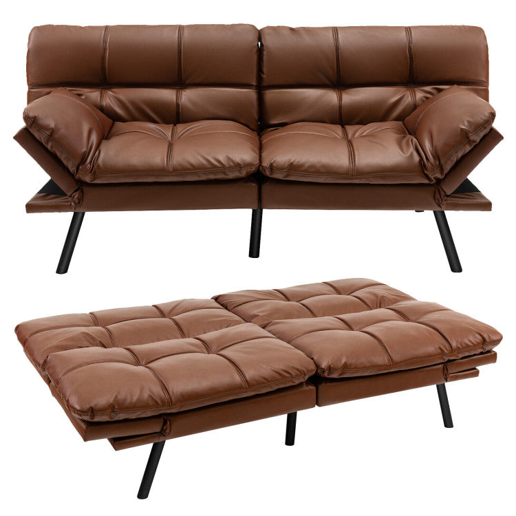 ALPULON Convertible Memory Foam Futon Sofa Bed with Adjustable Armrest, Brown