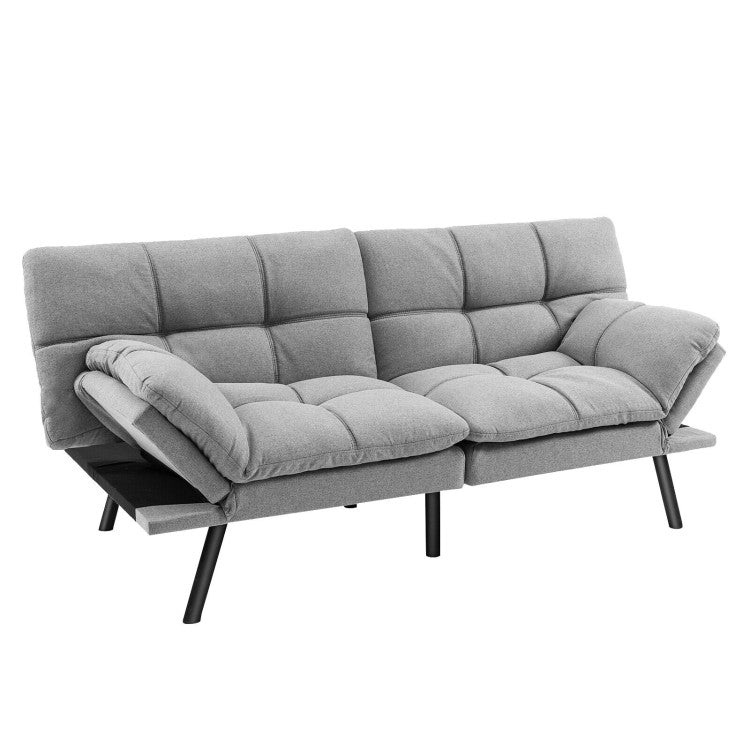 ALPULON Convertible Memory Foam Futon Sofa Bed with Adjustable Armrest, Gray