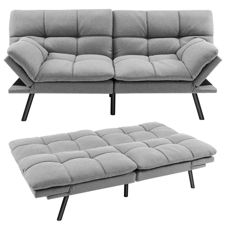 ALPULON Convertible Memory Foam Futon Sofa Bed with Adjustable Armrest, Gray