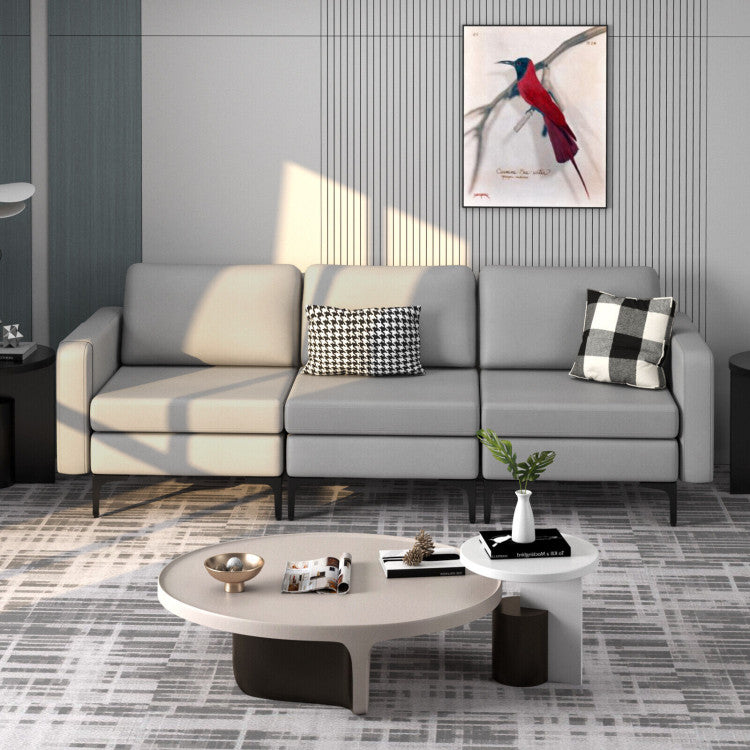 ALPULON 3-Seat Sectional Sofa Couch with Armrest Magazine Pocket and Metal Leg, Light Gray
