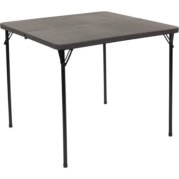 ALPULON Furniture Dunham 2.83-Foot Square Bi-Fold Dark Gray Plastic Folding Table with Carrying Handle