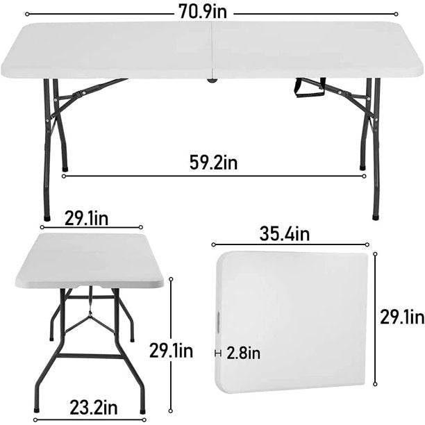 ALPULON 6FT Picnic Table Folding Table Camping Table Plastic Table Fold Up Table Lock for Party Event,White