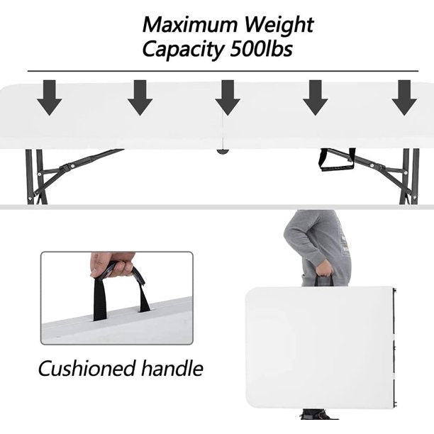 ALPULON 6FT Picnic Table Folding Table Camping Table Plastic Table Fold Up Table Lock for Party Event,White