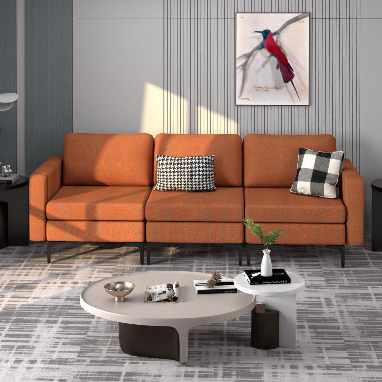 ALPULON Convertible Leather Sofa Couch with Magazine Pockets 3-Sea Orange