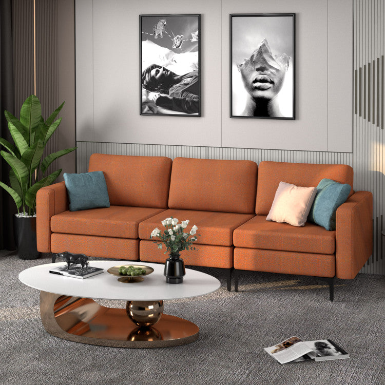 ALPULON Convertible Leather Sofa Couch with Magazine Pockets 3-Sea Orange