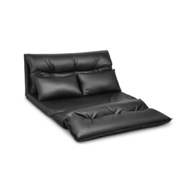 ALPULON Foldable PU Leather Leisure Floor Sofa Bed with 2 Pillows