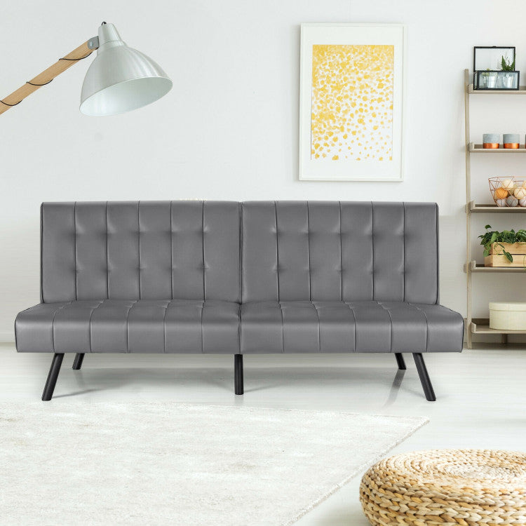 ALPULON Convertible PU Leather Sofa Bed with Adjustable Backrest for Living Room