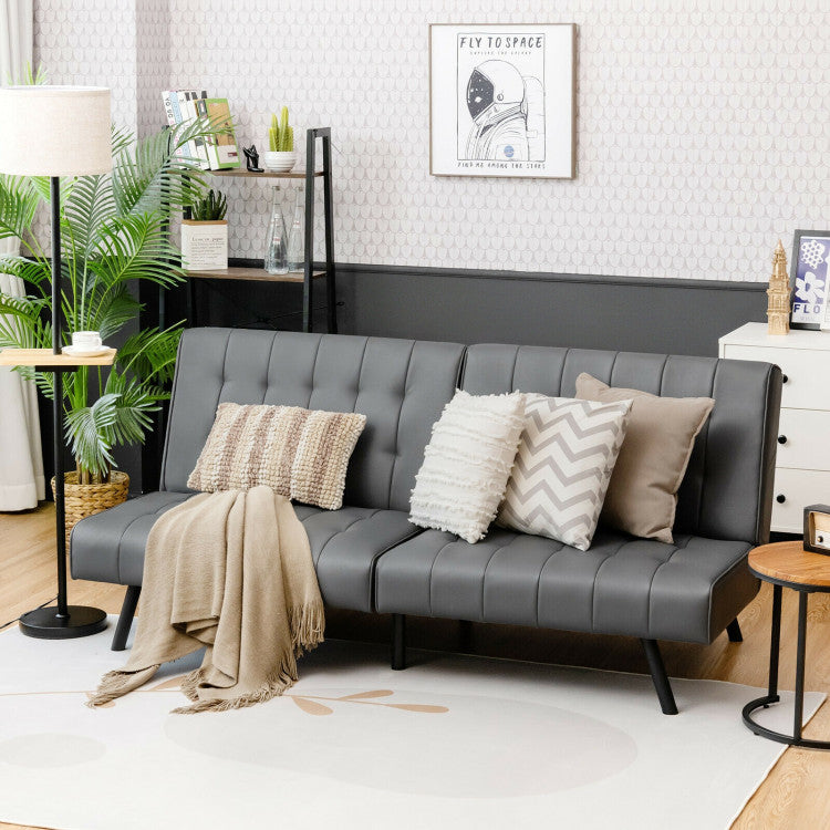 ALPULON Convertible PU Leather Sofa Bed with Adjustable Backrest for Living Room